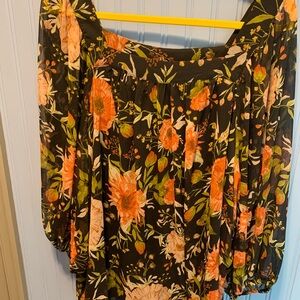 LC Lauren Conrad size 2x Brown and Orange Floral Sheer Blouse with attached Cami